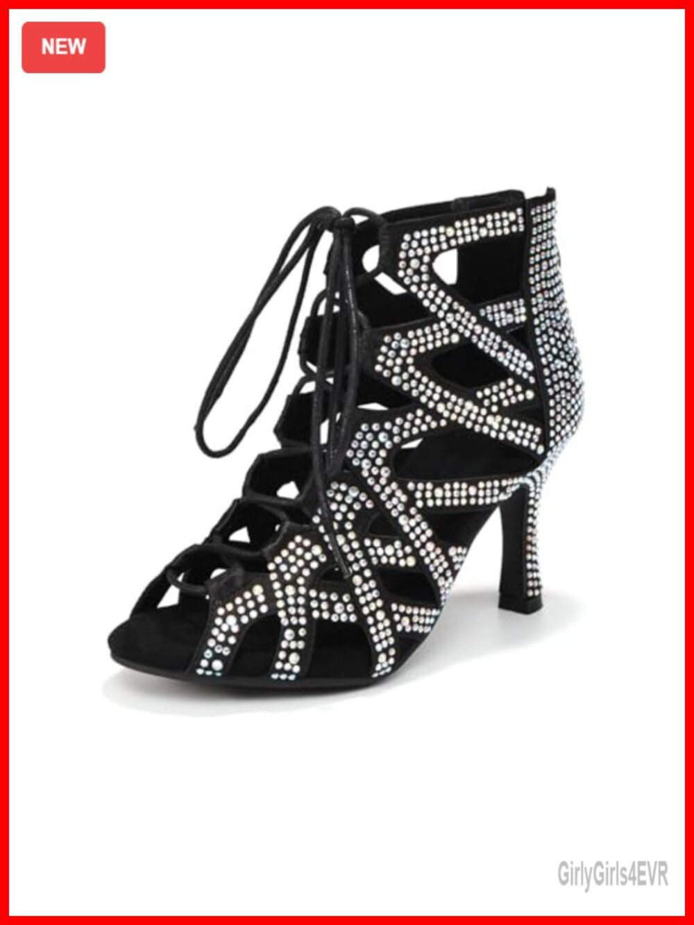 Satin Rhinestone Open Toe Latin Dance Boots Ankle Practice Performance